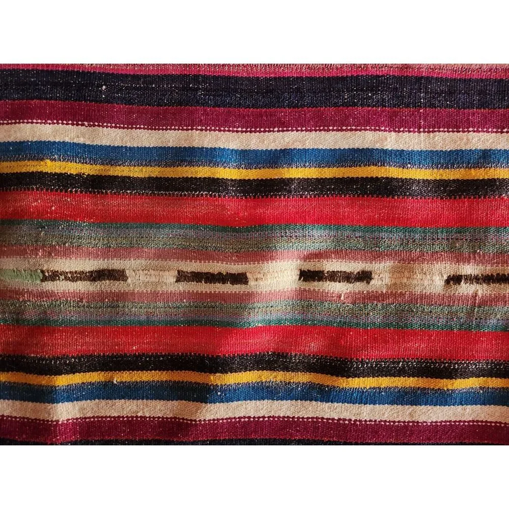 Vintage Red Blue Yellow Black Kilim Runner Rug Hand Knotted Carpet 2ft x 8.5ft